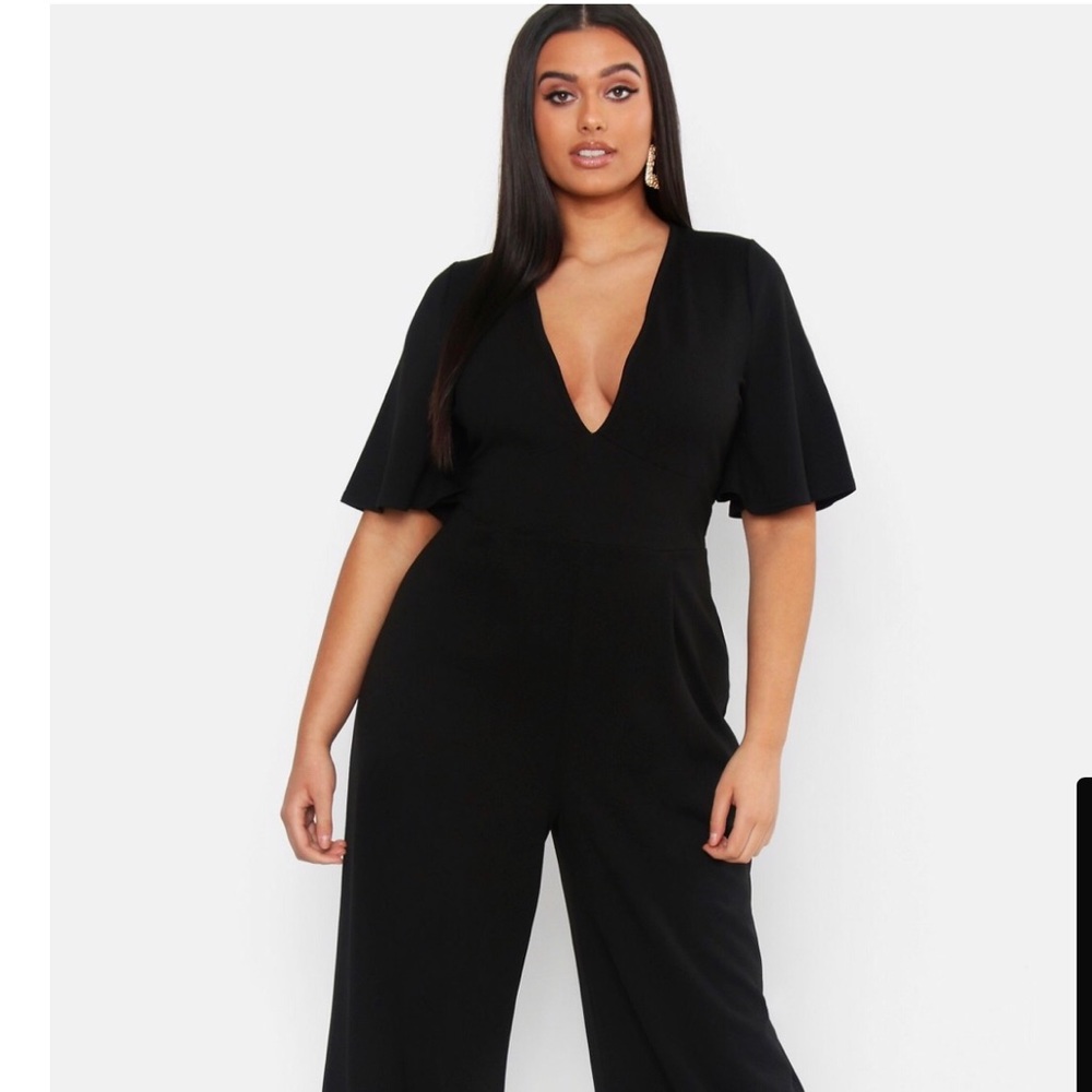 Plus Plunge Angel Sleeve Jumpsuit ( black)